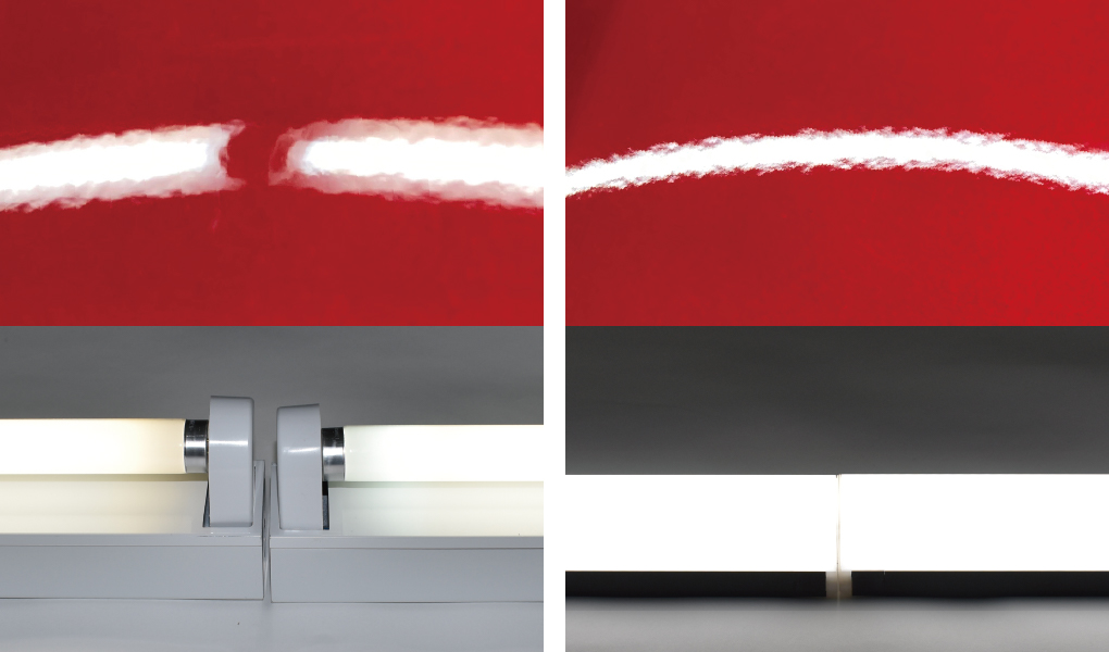 蛍光灯とLED照明での光の継ぎ目の違い