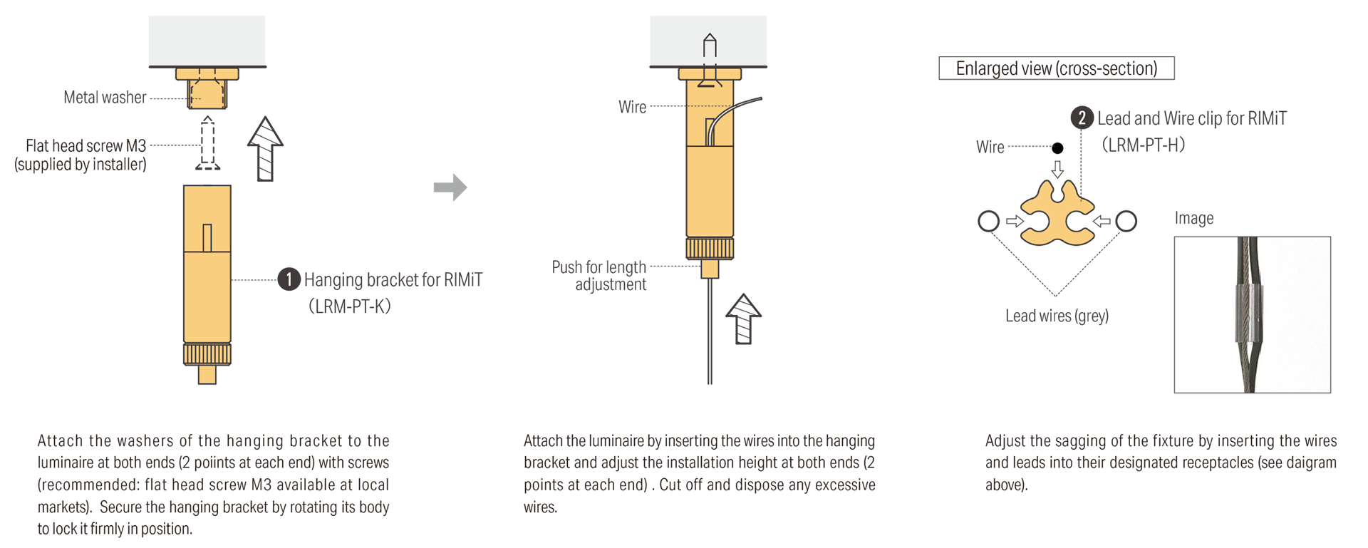 Mounting instruction for pendants with Hanging bracket for RIMiT