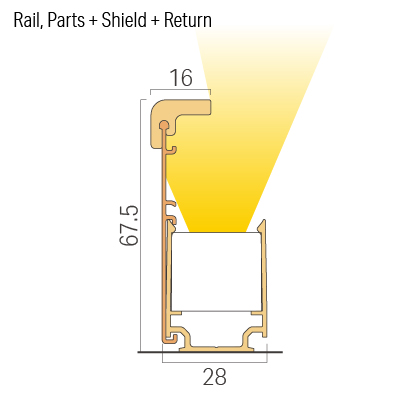 the diagonal view / Straight & Curved installation / Rail, parts + Return / Glare cut