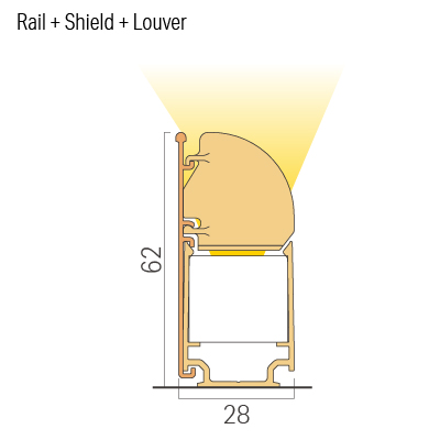 the side xiew / Straight & Curved installation / Rail + Louver / Glare cut