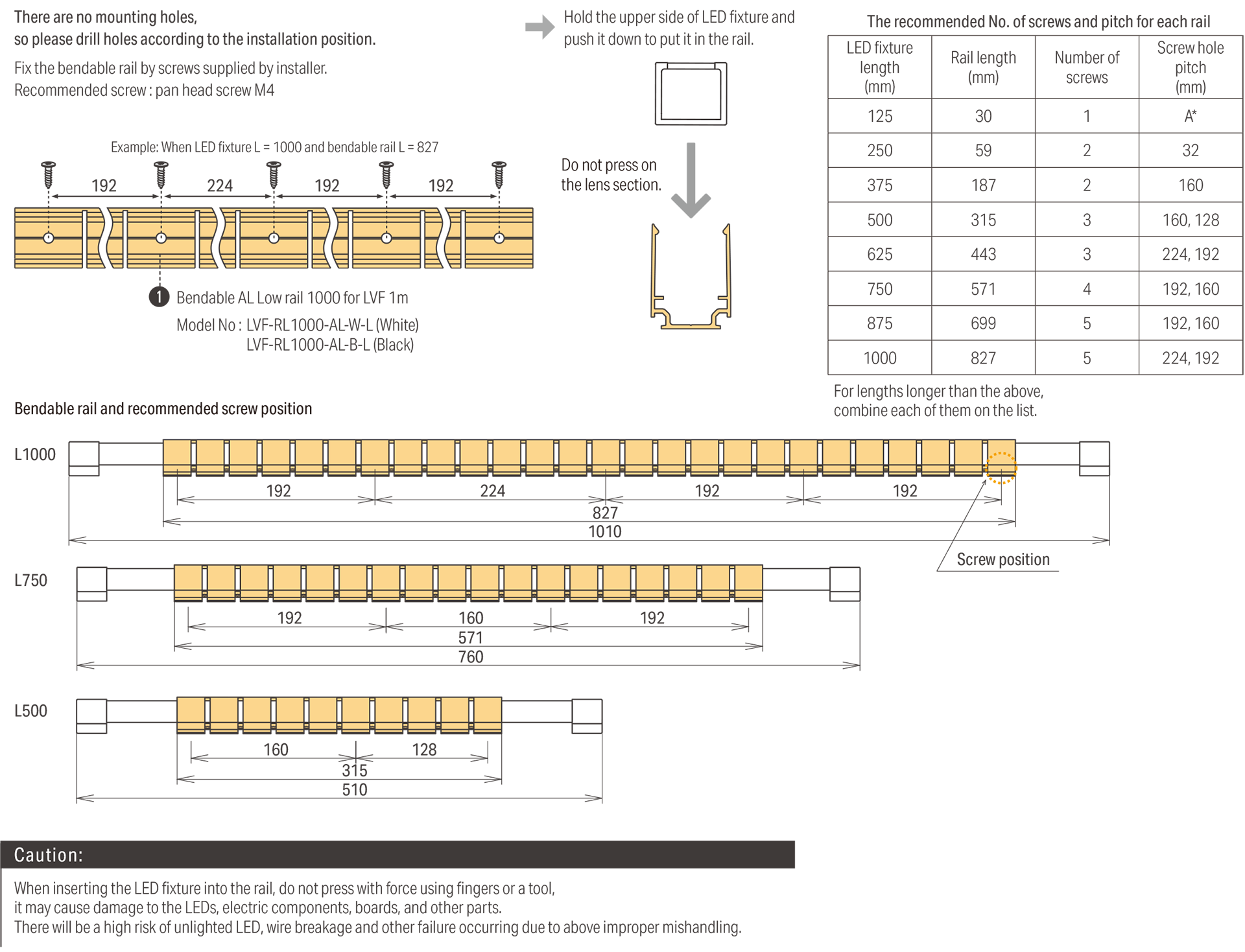 Installation with bendable rail
