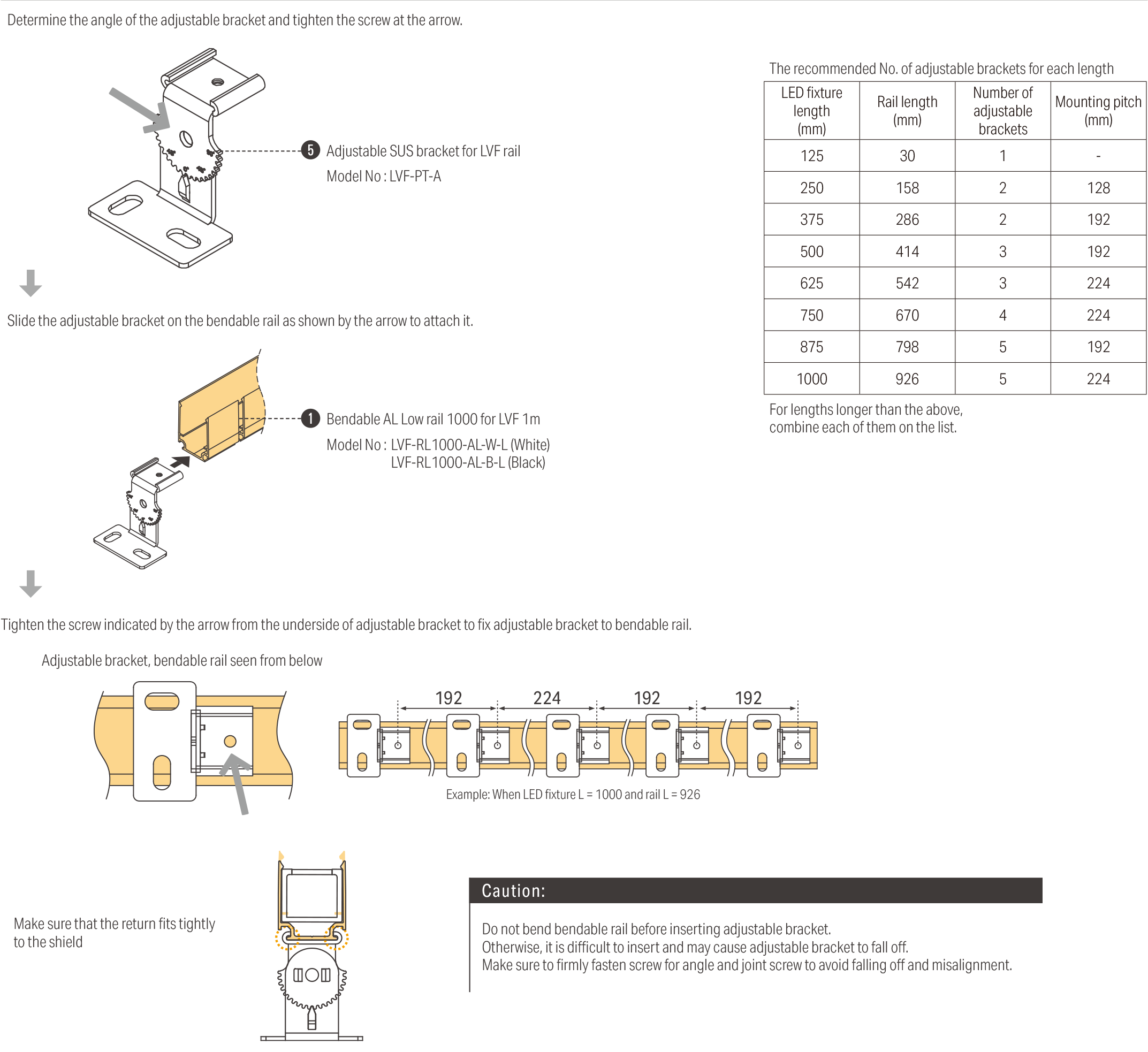 Installation with adjustable bracket