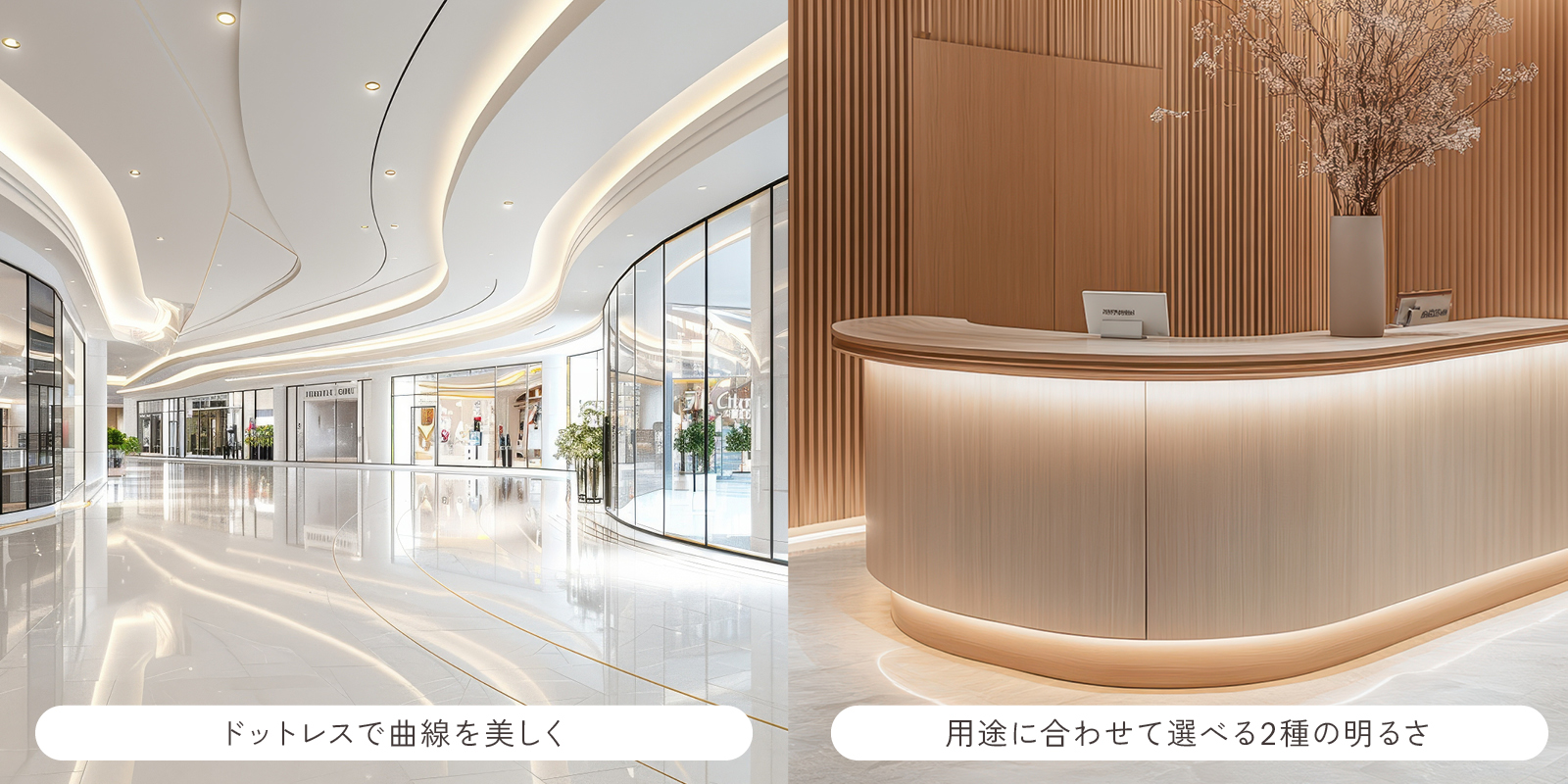 ドットレスで曲線を美しく 用途に合わせて選べる2種類の明るさ