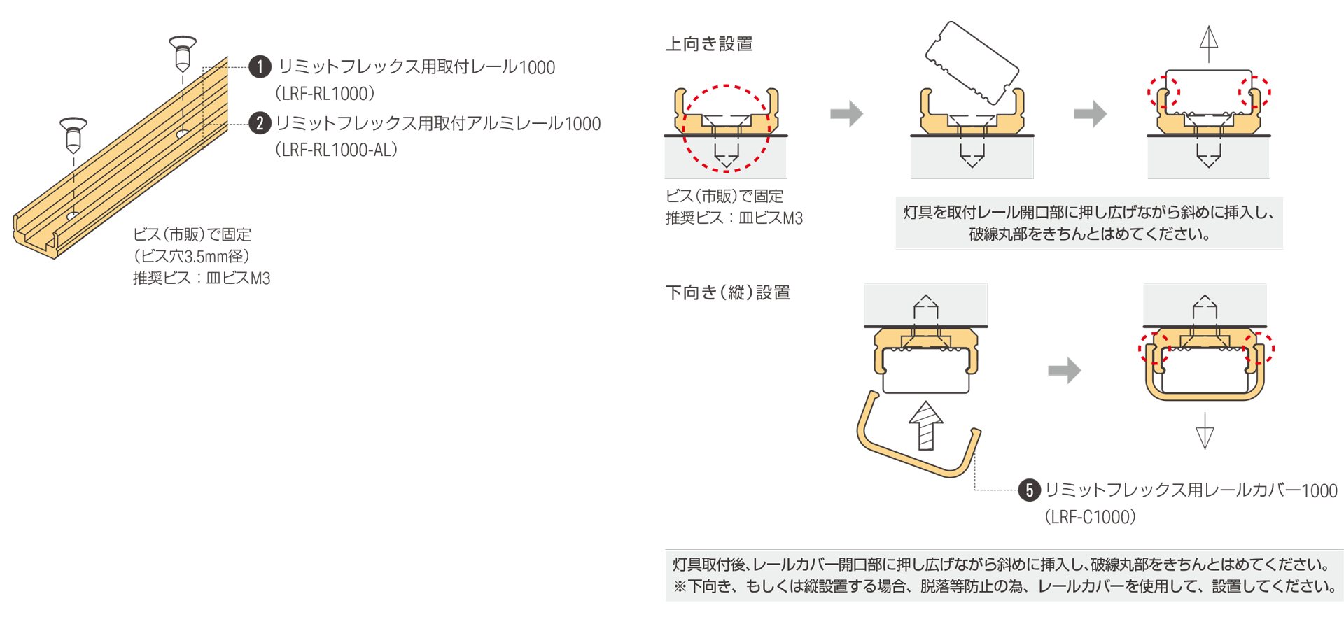 横出しリード線の灯具を直線状に使用する場合